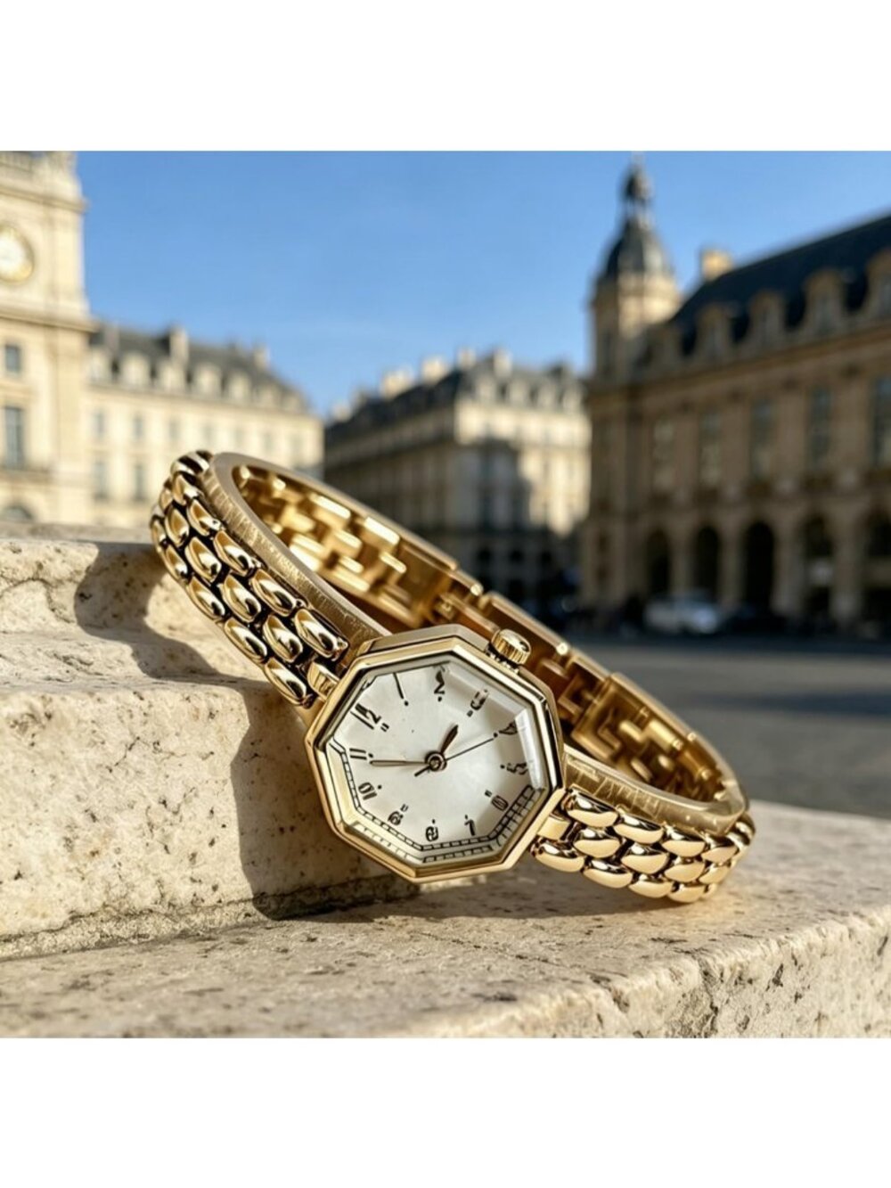 Women's Gold White Octagonal Stainless Steel Dress Quartz Vintage Wrist Watches - Picture 6 of 6